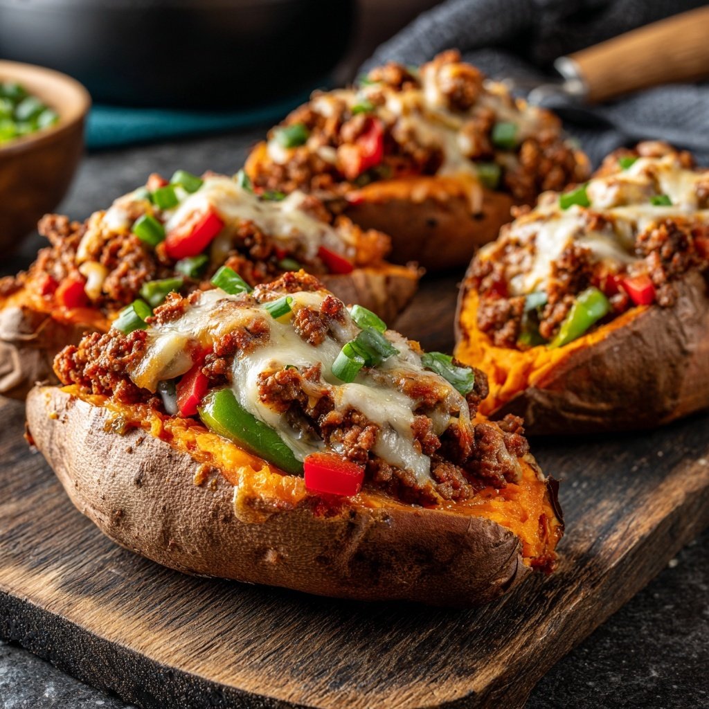 Ground Beef Stuffed Sweet Potatoes