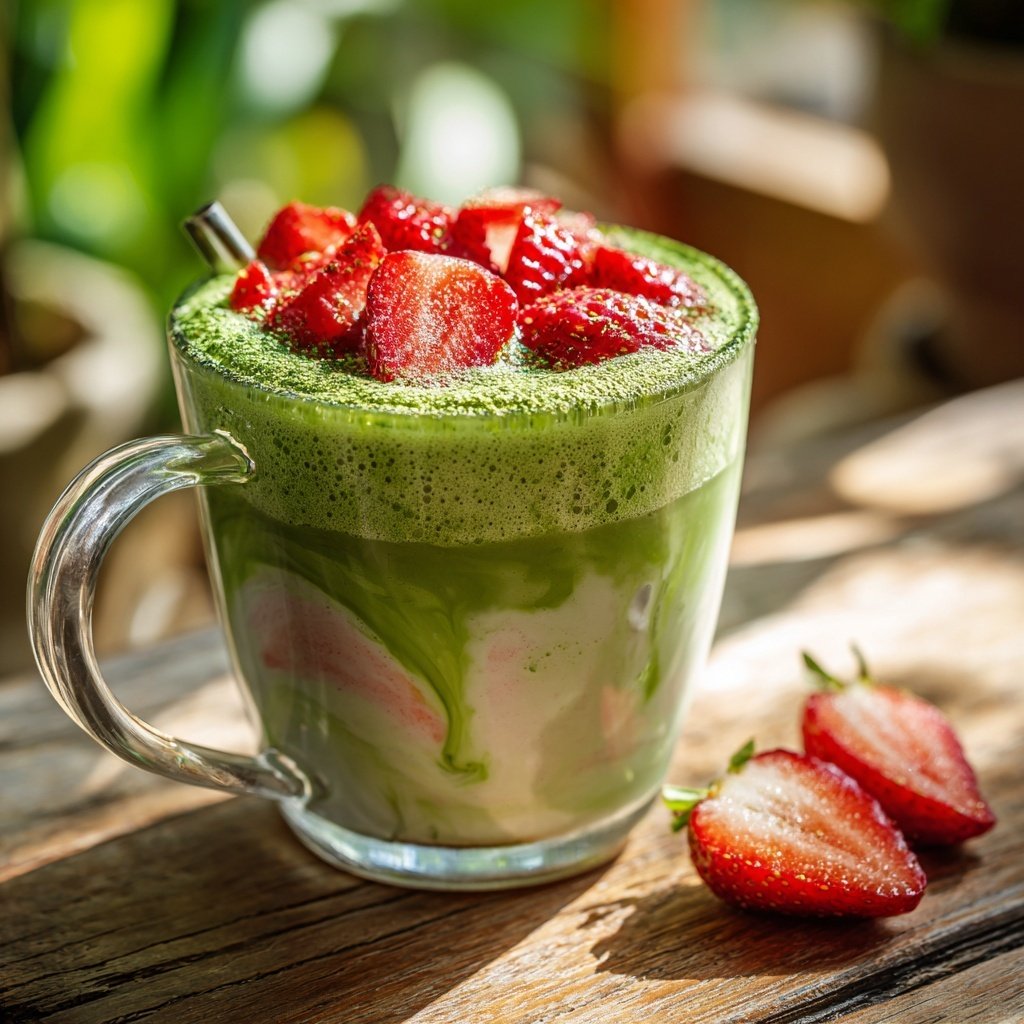 Strawberry Matcha Latte With Milk